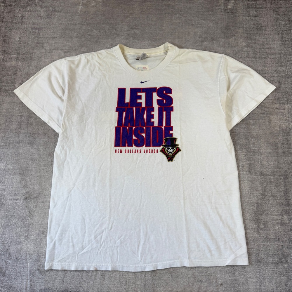 New Orleans Voodoo Shirt Mens Large White Vintage 90s AFL Nike Center Swoosh